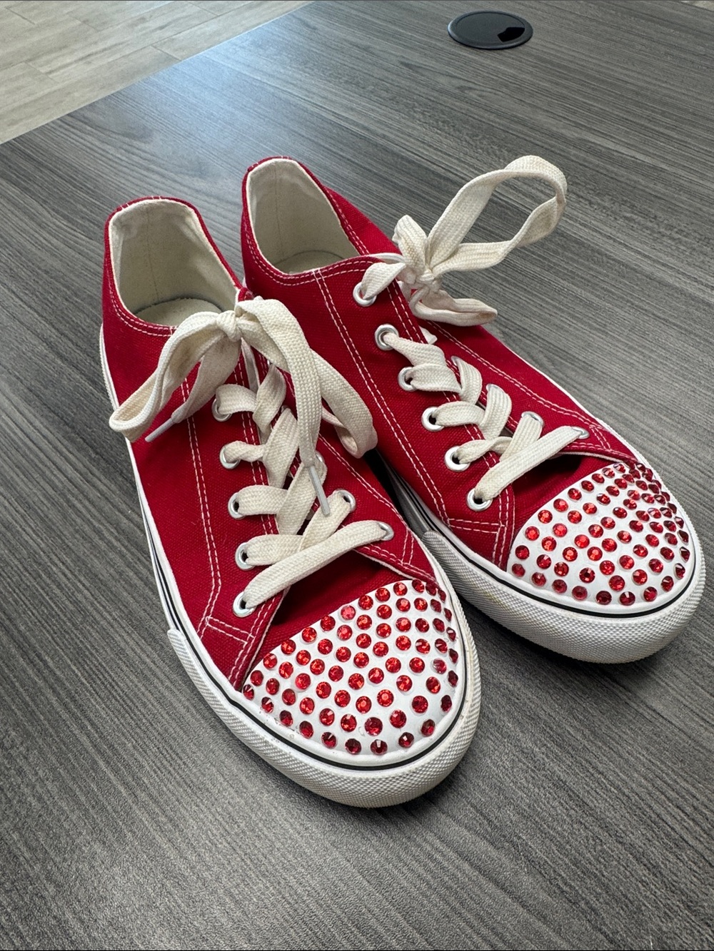 Red Rhinestone Toe Canvas Sneakers